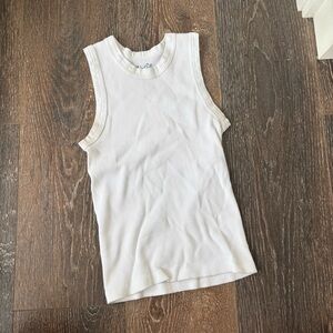 Brandy Meville John Galt White Ribbed Muscle Tee Cotton Top